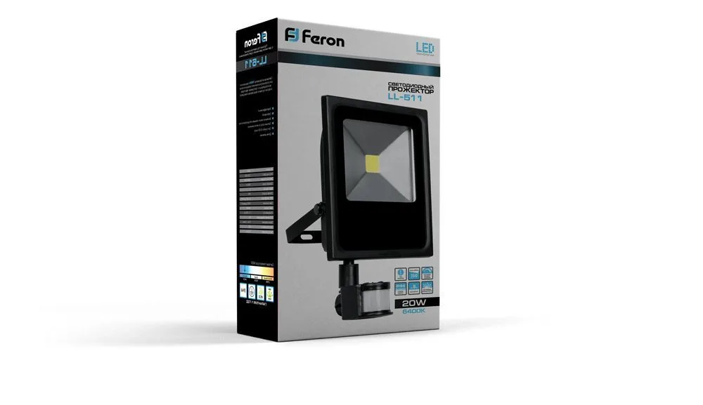 FERON Светодиодный прожектор с датчиком LL-511 IP44 20W 6400K 32024 FERON Светодиодный прожектор с датчиком LL-511 IP44 20W 6400K 32024