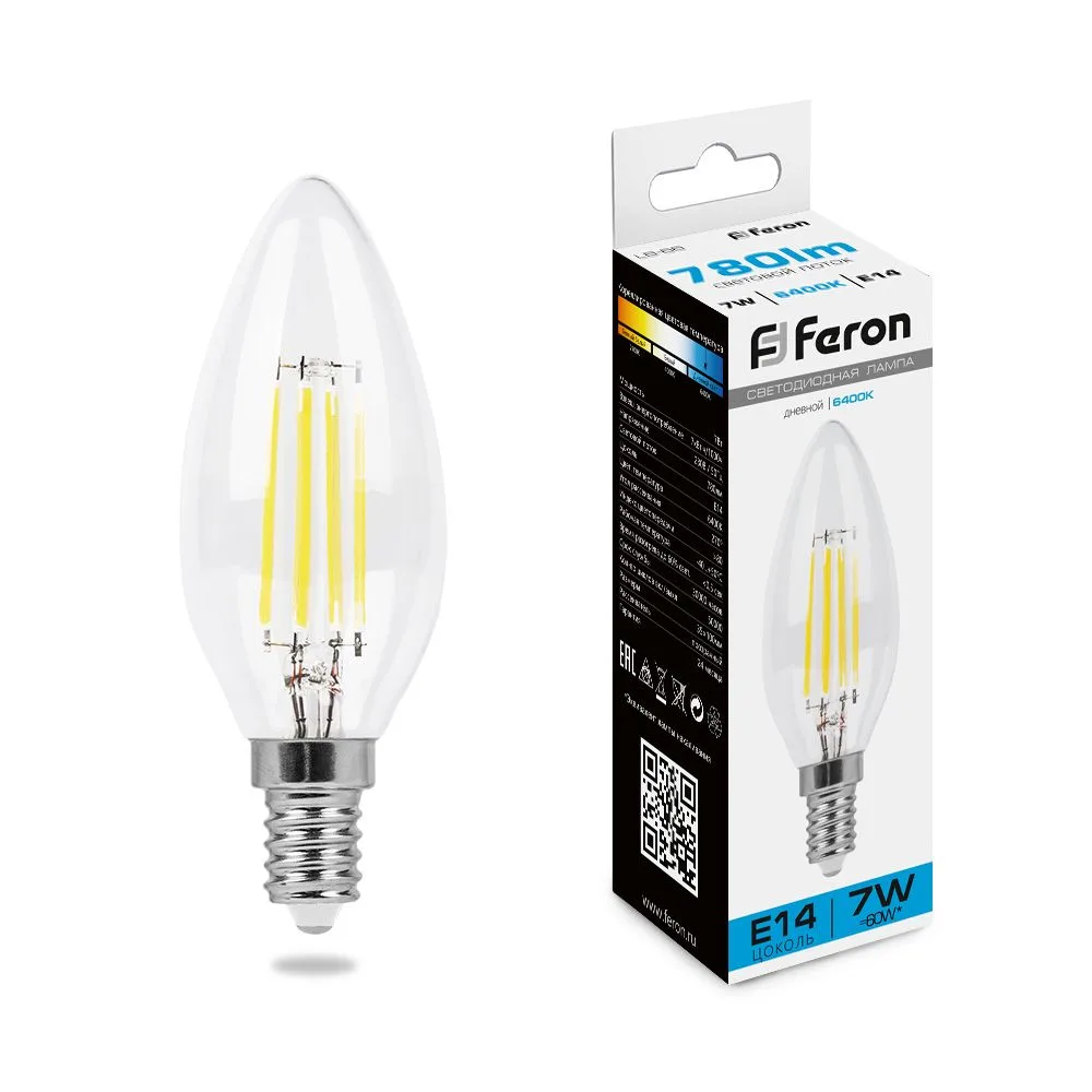 FERON Лампа светодиодная LB-66 Свеча E14 7W 230V 6400K 38227 FERON Лампа светодиодная LB-66 Свеча E14 7W 230V 6400K 38227