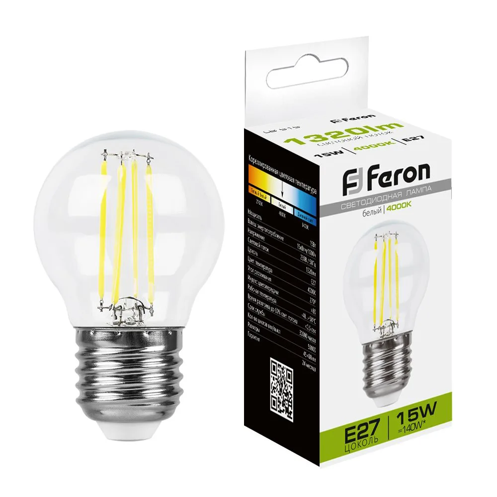 Лампа светодиодная FERON LB-515 Шарик E27 15W 230V 4000K 38253