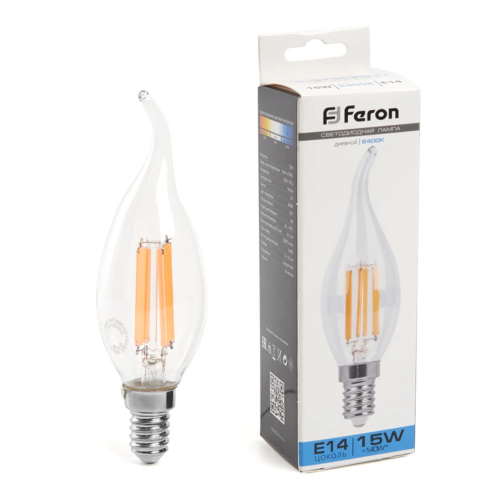 Лампа светодиодная FERON LB-718 Свеча на ветру E14 15W 230V 6400K 38264