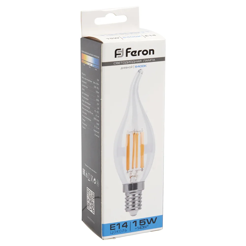FERON Лампа светодиодная LB-718 Свеча на ветру E14 15W 230V 6400K 38264 FERON Лампа светодиодная LB-718 Свеча на ветру E14 15W 230V 6400K 38264