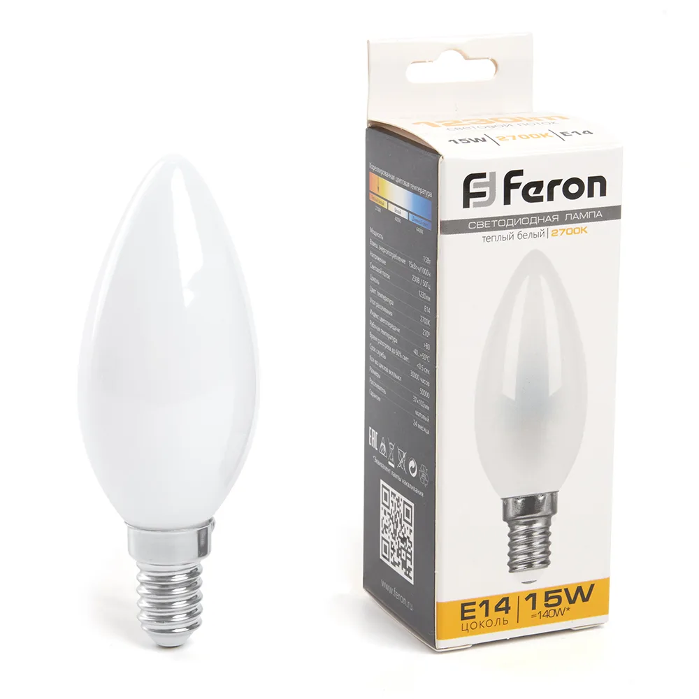 Лампа светодиодная FERON LB-717 Свеча E14 15W 230V 2700K 38255