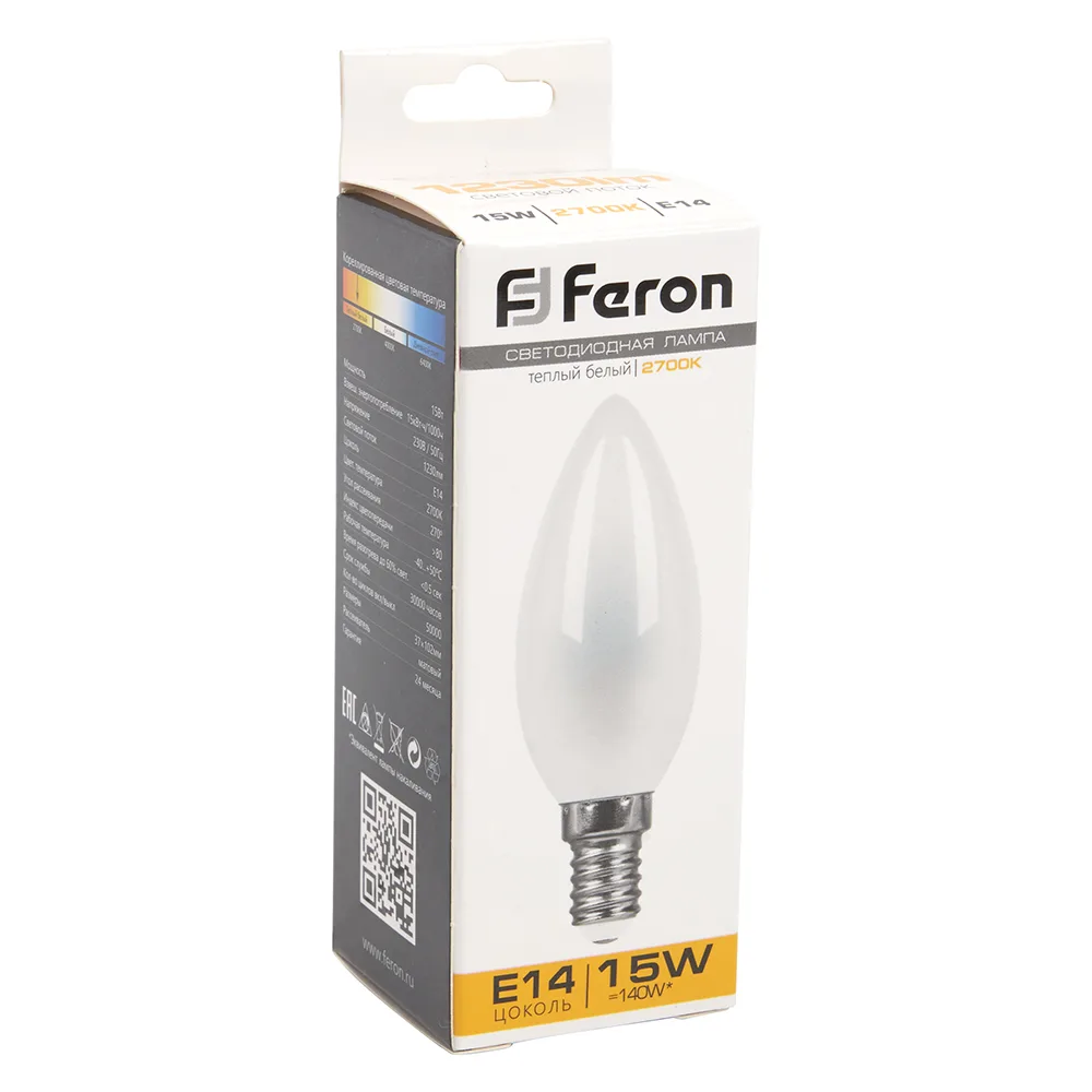 FERON Лампа светодиодная LB-717 Свеча E14 15W 230V 2700K 38255 FERON Лампа светодиодная LB-717 Свеча E14 15W 230V 2700K 38255