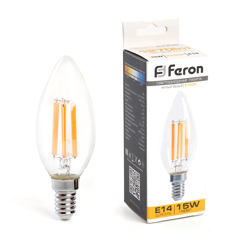 Лампа светодиодная FERON LB-717 Свеча E14 15W 230V 2700K 38256