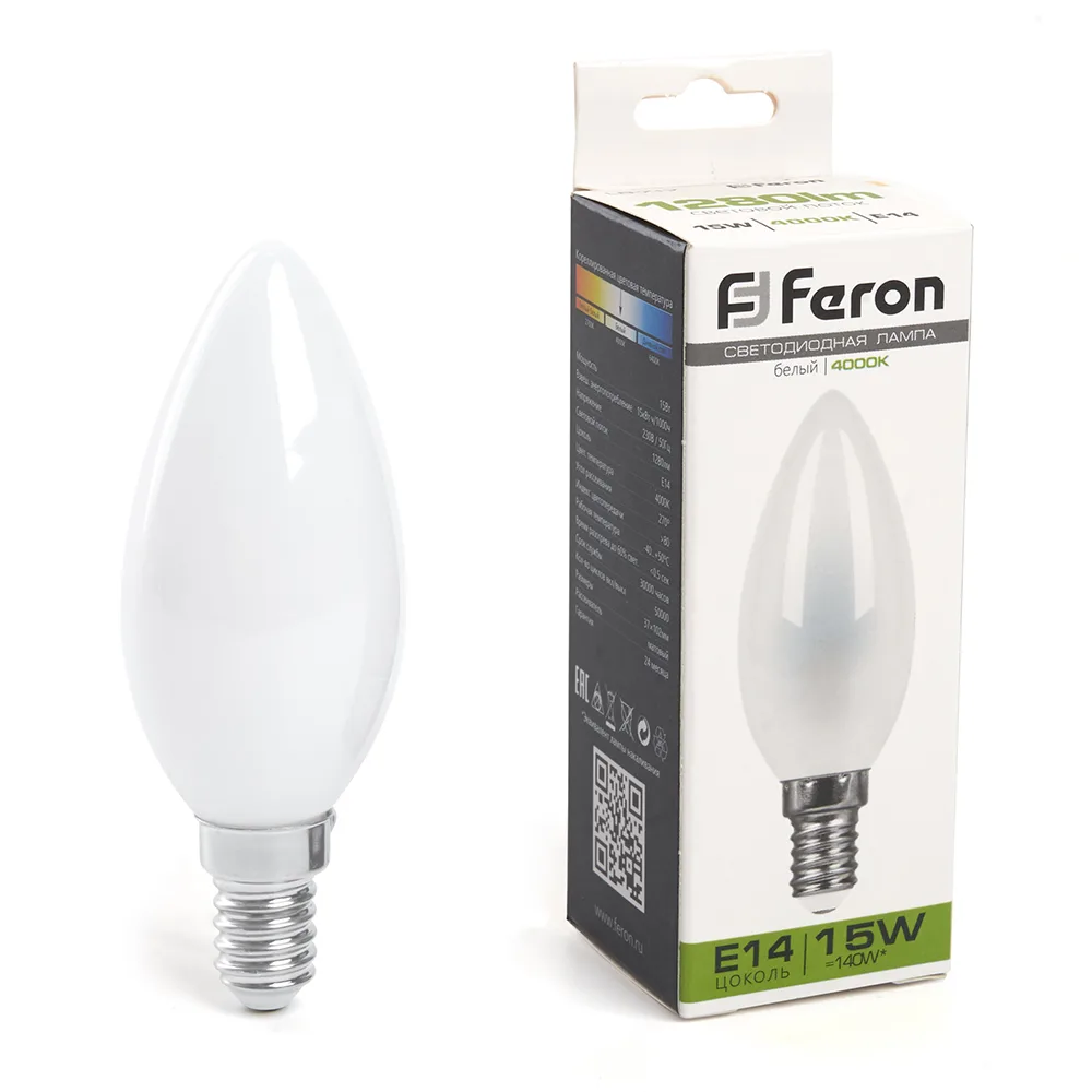 Лампа светодиодная FERON LB-717 Свеча E14 15W 230V 4000K 38257