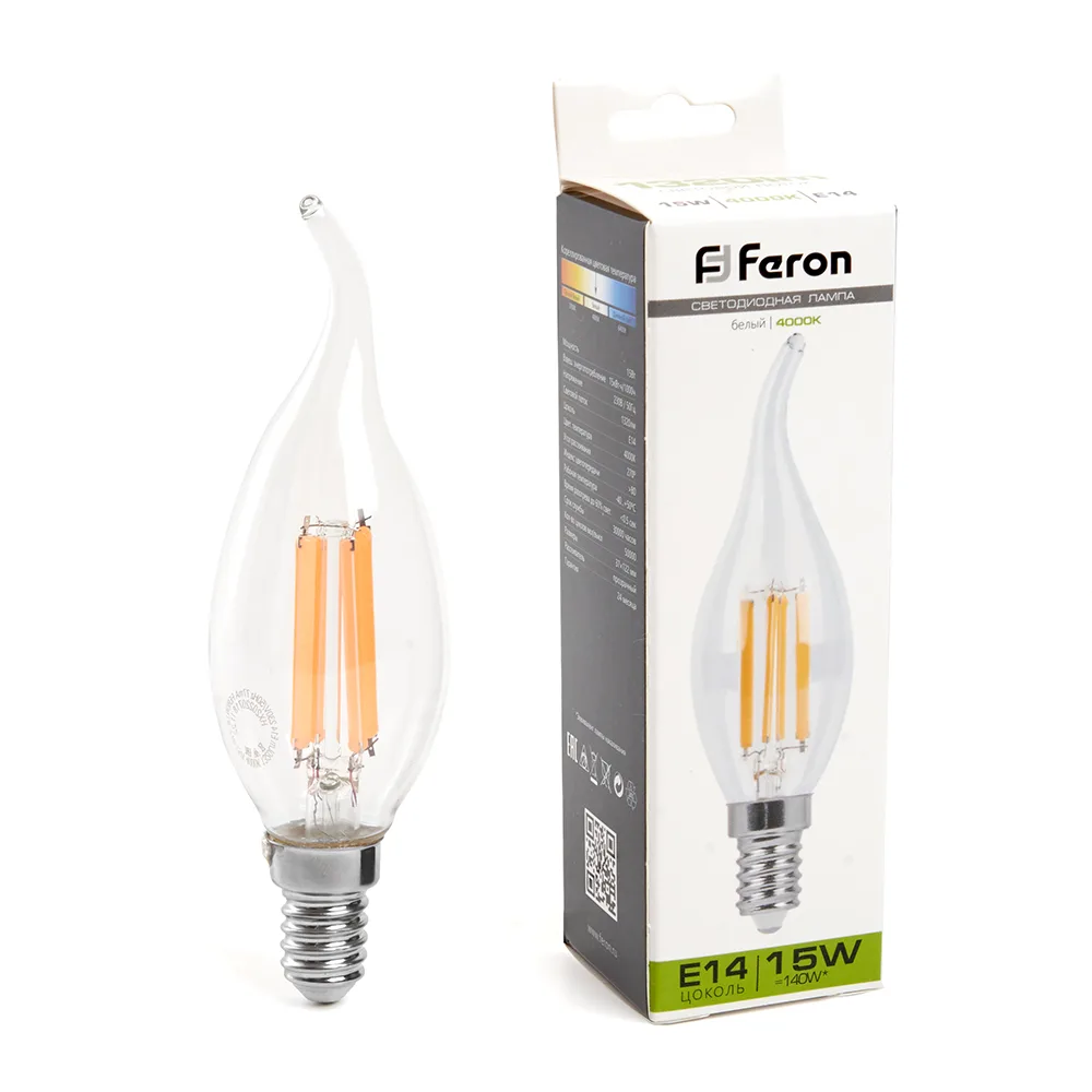 Лампа светодиодная FERON LB-718 Свеча на ветру E14 15W 230V 4000K 38263
