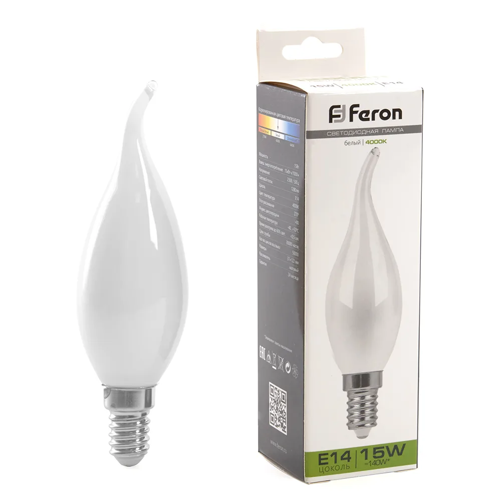 Лампа светодиодная FERON LB-718 Свеча на ветру E14 15W 230V 4000K 38262
