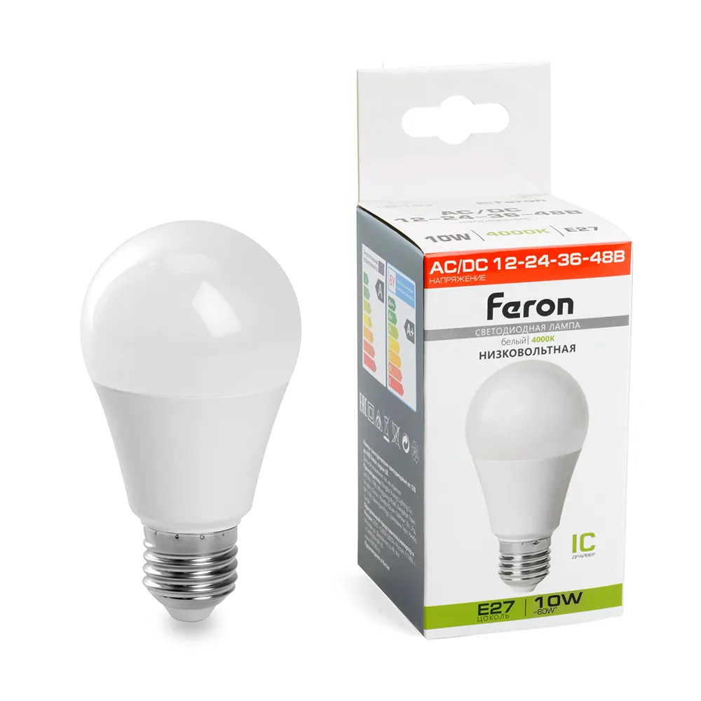 FERON Лампа светодиодная низковольтная LB-192 Шар E27 10W 12-48V 4000K 38265 FERON Лампа светодиодная низковольтная LB-192 Шар E27 10W 12-48V 4000K 38265