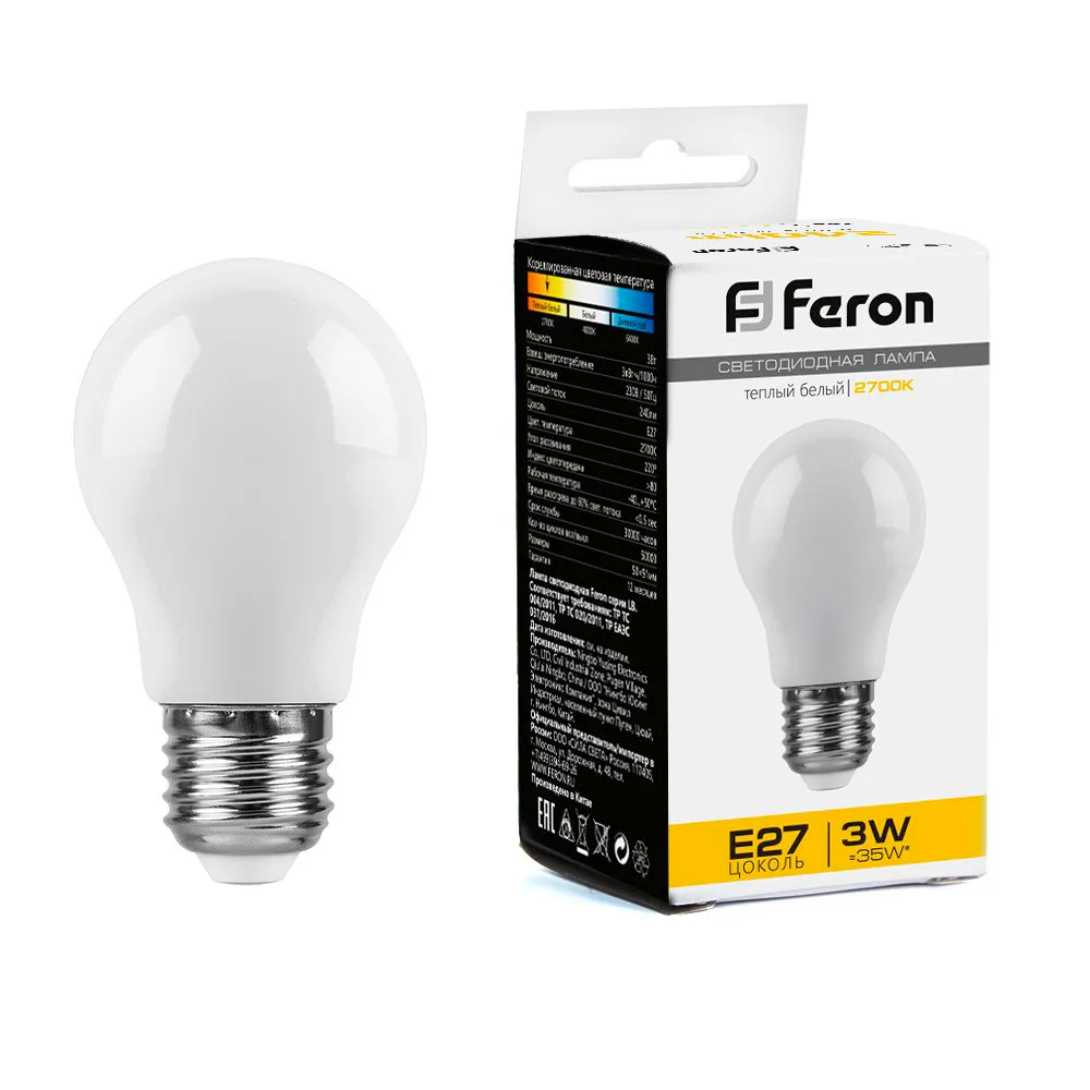 FERON Лампа светодиодная LB-375 E27 3W 230V 2700K 38266 FERON Лампа светодиодная LB-375 E27 3W 230V 2700K 38266