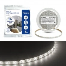 Светодиодная LED лента FERON LS604, 60SMD(2835)/m 4.8W/m 12V IP65 5m, 4000К Артикул 48219