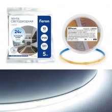 Светодиодная COB лента FERON LS530, 320SMD(2110)/м 10Вт/м 24V 5000*8*1.8мм 6500К IP20