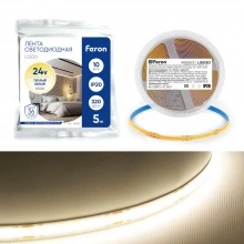 Светодиодная COB лента FERON LS530, 320SMD(2110)/м 10Вт/м 24V 5000*8*1.8мм 3000К IP20
