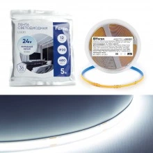 Светодиодная COB лента FERON LS530, 480SMD(2110)/м 12Вт/м 24V 5000*10*1.8мм 6500К