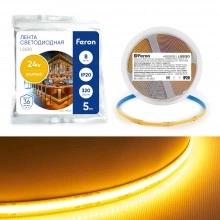 Светодиодная COB лента FERON LS530 320SMD(2110) 8Вт/м 24V 5000*8*1.8мм IP20, желтый