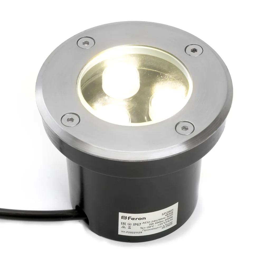 FERON Светодиодный светильник тротуарный (грунтовый) SP2801, 3W, AC/DC12-24V, низковольтный, 4000К, черный,100*H80mm, вн.диаметр: 70mm, IP67 48345 FERON Светодиодный светильник тротуарный (грунтовый) SP2801, 3W, AC/DC12-24V, низковольтный, 4000К, черный,100*H80mm, вн.диаметр: 70mm, IP67 48345