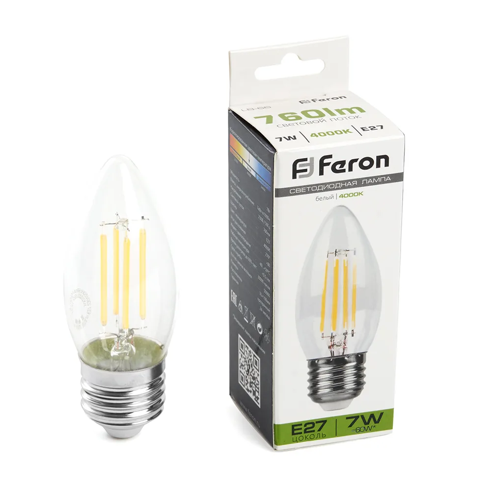 FERON Лампа светодиодная LB-66 Свеча E27 7W 230V 4000K 38271 FERON Лампа светодиодная LB-66 Свеча E27 7W 230V 4000K 38271