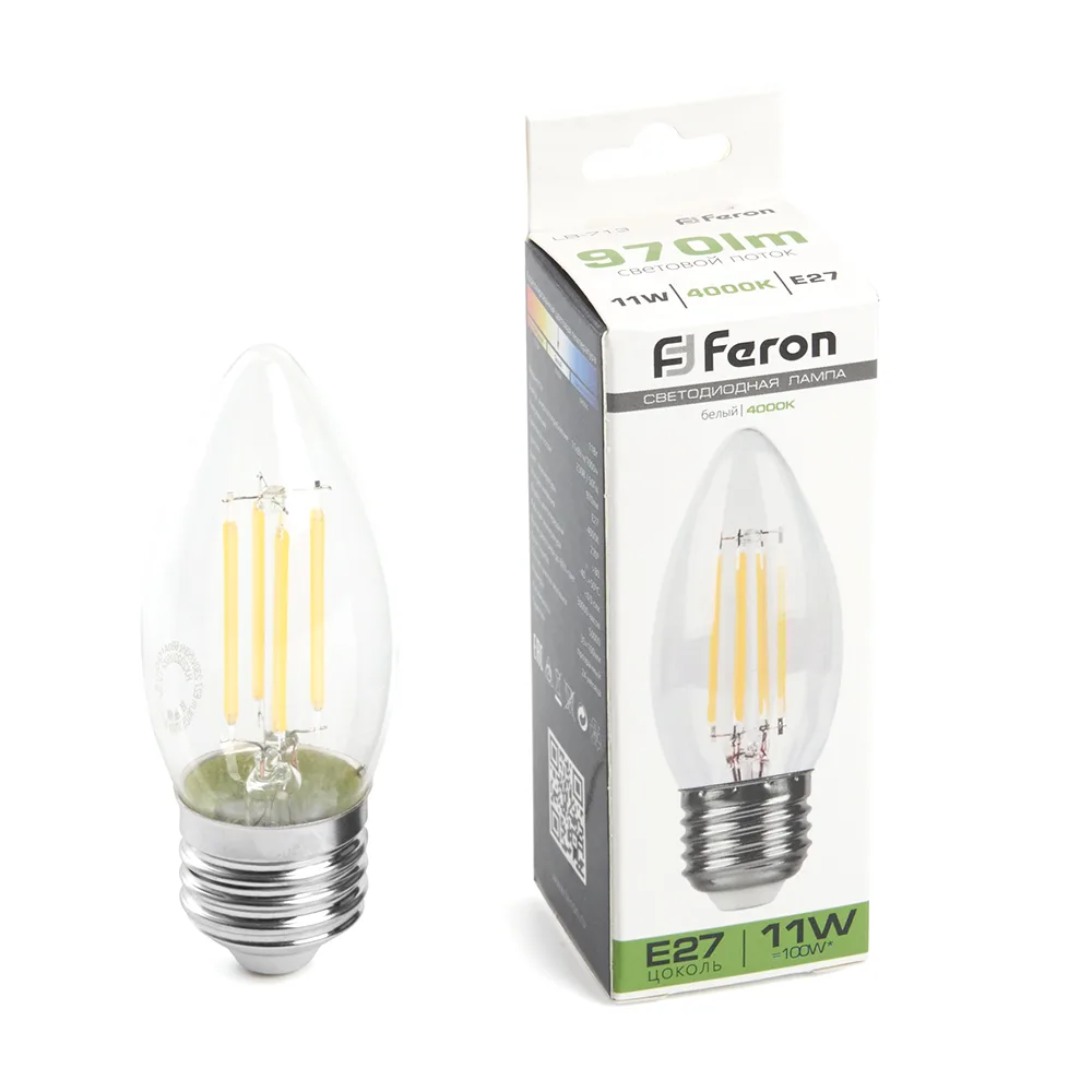 FERON Лампа светодиодная LB-713 Свеча E27 11W 230V 4000K 38273 FERON Лампа светодиодная LB-713 Свеча E27 11W 230V 4000K 38273