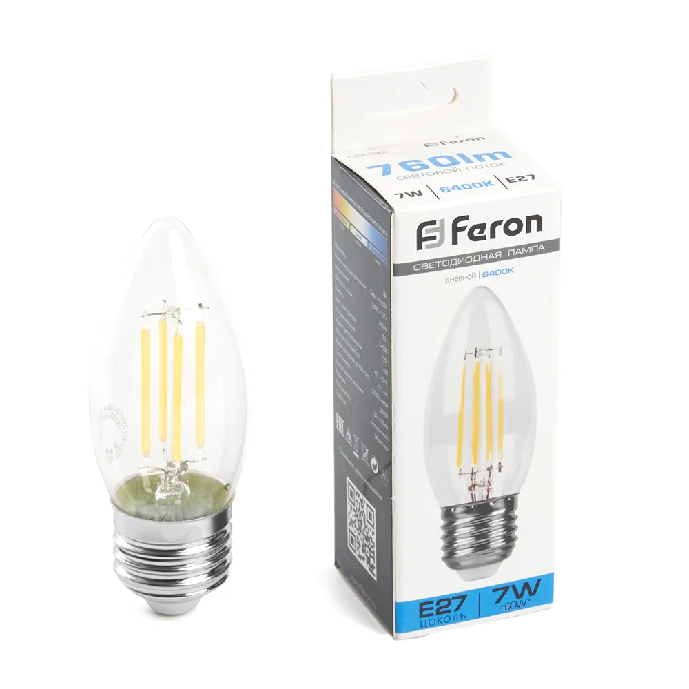 Лампа светодиодная FERON LB-66 Свеча E27 7W 230V 6400K 38272