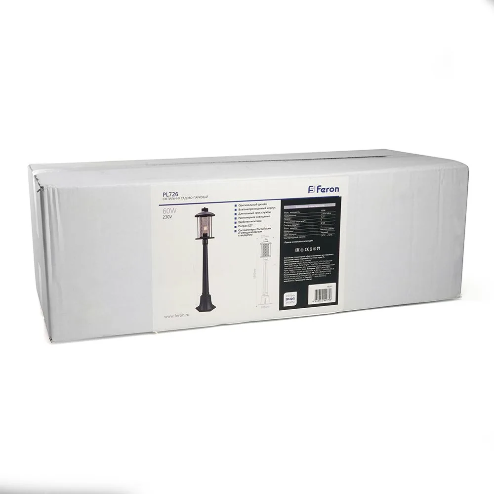 FERON Светильник садово-парковый PL726 столб 60W E27 230V, черный 48391 FERON Светильник садово-парковый PL726 столб 60W E27 230V, черный 48391