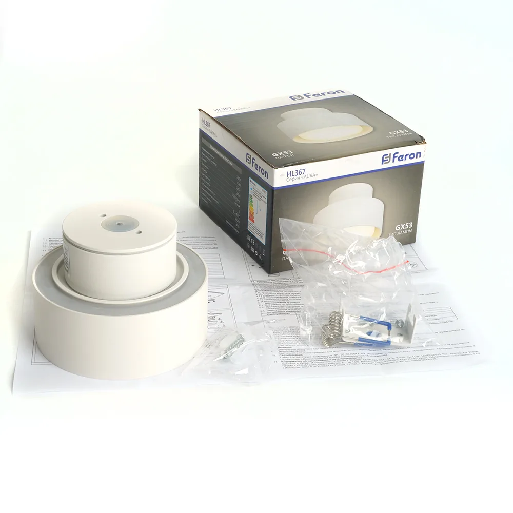 FERON Светильник потолочный HL367 Barrel AURA 12W, 230V, GX53, белый IP44 48407 FERON Светильник потолочный HL367 Barrel AURA 12W, 230V, GX53, белый IP44 48407