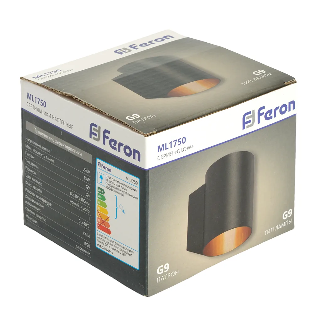 FERON Светильник настенный ML1750 Glow G9,15W, 230V чёрный + золото IP20 48433 FERON Светильник настенный ML1750 Glow G9,15W, 230V чёрный + золото IP20 48433