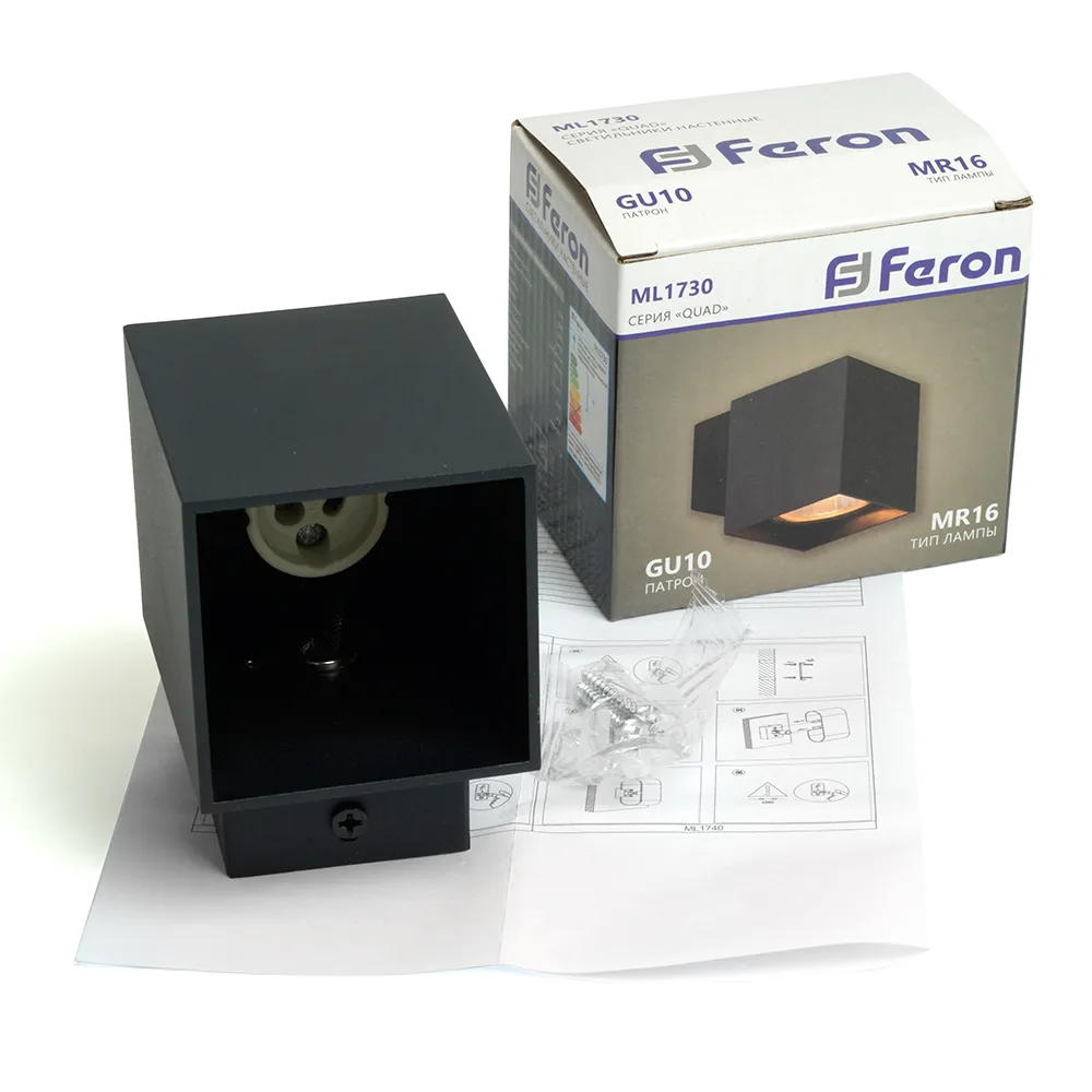 FERON Светильник настенный ML1730 QUAD MR16 35W, 230V, GU10, чёрный IP20 48429 FERON Светильник настенный ML1730 QUAD MR16 35W, 230V, GU10, чёрный IP20 48429