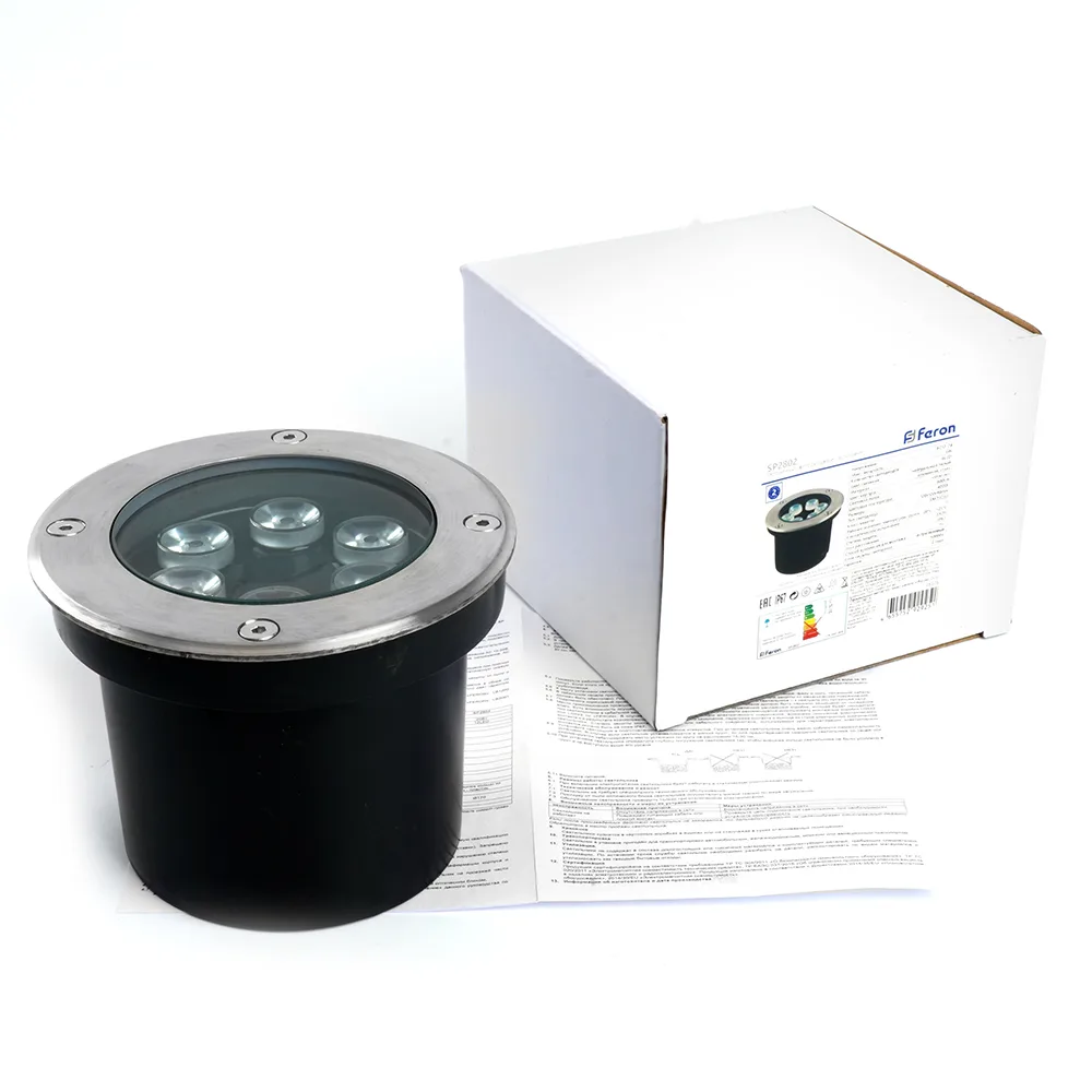 FERON Светодиодный светильник тротуарный (грунтовый) SP2802, 6W, AC/DC12-24V, низковольтный, 3000К, металлик, D120*H90mm, вн.диаметр: 90mm, IP67 48453 FERON Светодиодный светильник тротуарный (грунтовый) SP2802, 6W, AC/DC12-24V, низковольтный, 3000К, металлик, D120*H90mm, вн.диаметр: 90mm, IP67 48453