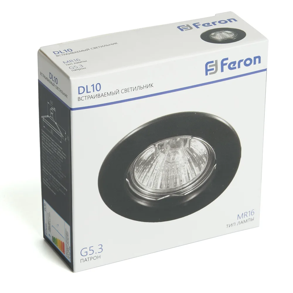 FERON Светильник потолочный встраиваемый DL10 MR16 50W G5.3 черный матовый 48464 FERON Светильник потолочный встраиваемый DL10 MR16 50W G5.3 черный матовый 48464