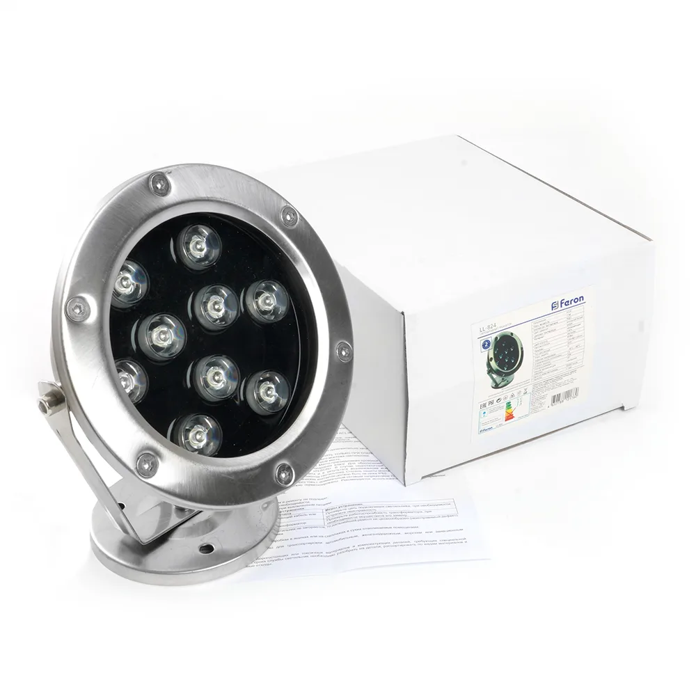 FERON Светодиодный прожектор подводный LL-824, 9W, AC24V, низковольтный, RGB, металлик, 143*75*170mm, IP68 48468 FERON Светодиодный прожектор подводный LL-824, 9W, AC24V, низковольтный, RGB, металлик, 143*75*170mm, IP68 48468