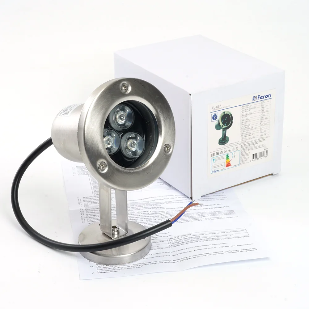 FERON Светодиодный прожектор подводный LL-822, 3W, AC24V, низковольтный, RGB, металлик, 80*80*130mm, IP68 48467 FERON Светодиодный прожектор подводный LL-822, 3W, AC24V, низковольтный, RGB, металлик, 80*80*130mm, IP68 48467