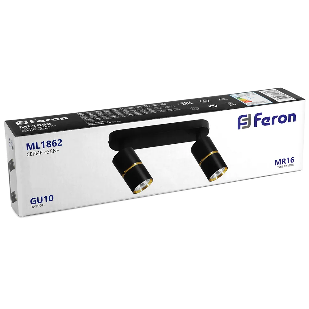 FERON Светильник ML1862 ZEN настенно-потолочный под лампу GU10, чёрный, золото FERON Светильник ML1862 ZEN настенно-потолочный под лампу GU10, чёрный, золото