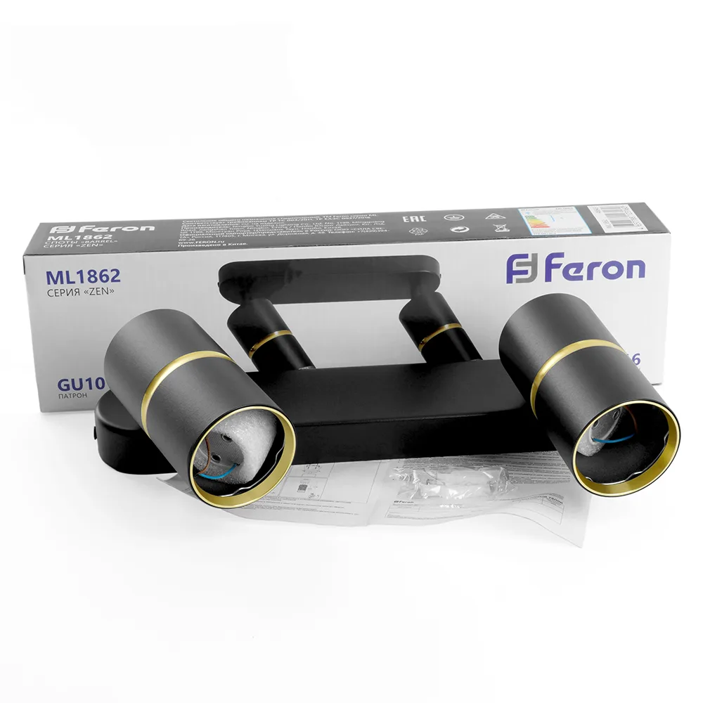 FERON Светильник ML1862 ZEN настенно-потолочный под лампу GU10, чёрный, золото FERON Светильник ML1862 ZEN настенно-потолочный под лампу GU10, чёрный, золото