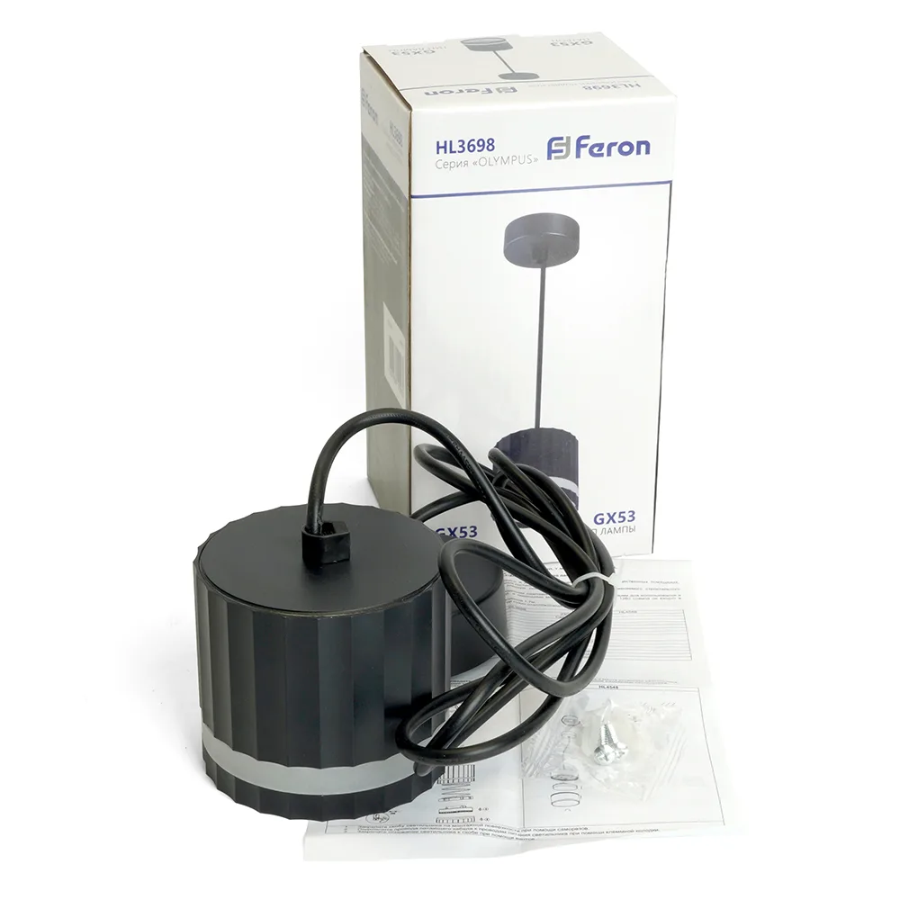 FERON Светильник потолочный Barrel HL3698 OLYMPUS levitation 12W, 230V, GX53, чёрный, на подвесе 1,7 м 48684 FERON Светильник потолочный Barrel HL3698 OLYMPUS levitation 12W, 230V, GX53, чёрный, на подвесе 1,7 м 48684
