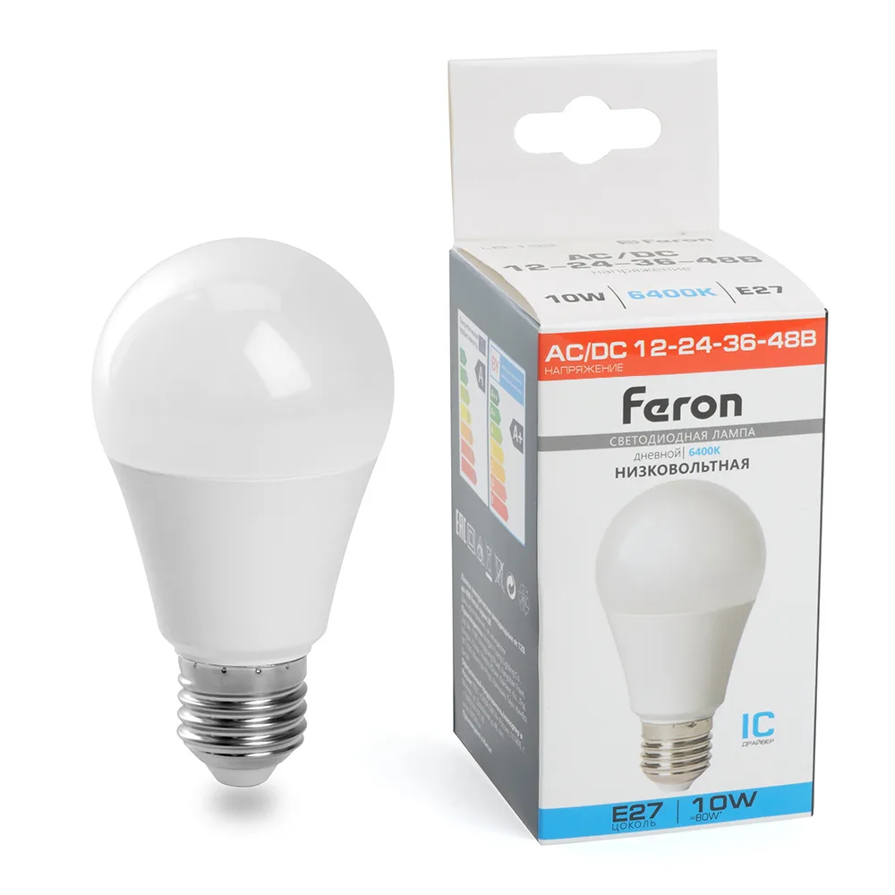 FERON Лампа светодиодная низковольтная LB-192 Шар E27 10W 12-48V 6400K 48732 FERON Лампа светодиодная низковольтная LB-192 Шар E27 10W 12-48V 6400K 48732