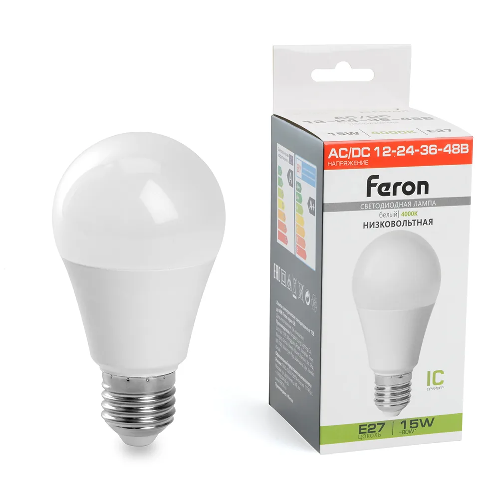 FERON Лампа светодиодная низковольтная LB-194 Шар E27 15W 12-48V 4000K 48730 FERON Лампа светодиодная низковольтная LB-194 Шар E27 15W 12-48V 4000K 48730