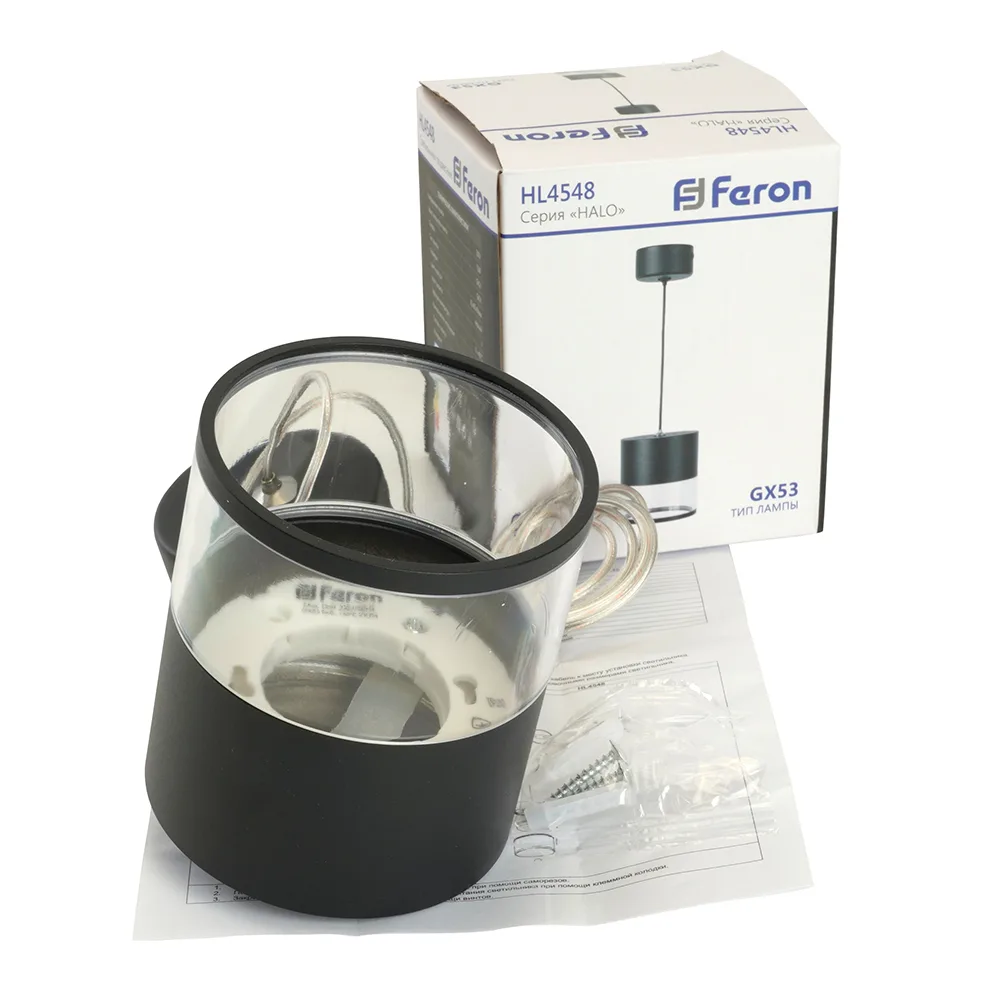 FERON Светильник потолочный HL4548 HALO levitation на подвесе GX53 12W 230V, черный 85*80 48749 FERON Светильник потолочный HL4548 HALO levitation на подвесе GX53 12W 230V, черный 85*80 48749