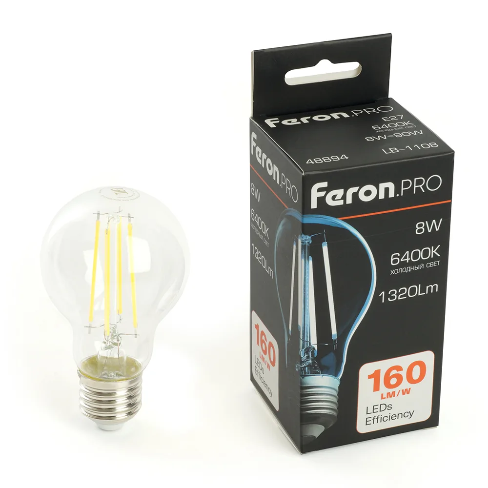FERON Лампа светодиодная Feron.PRO LB-1108 Шар E27 1320LM 8W 175-265V 6400K 48894 FERON Лампа светодиодная Feron.PRO LB-1108 Шар E27 1320LM 8W 175-265V 6400K 48894