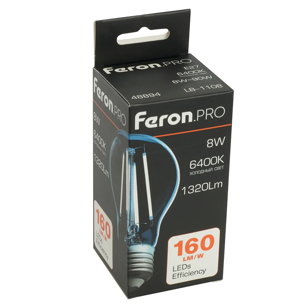 FERON Лампа светодиодная Feron.PRO LB-1108 Шар E27 1320LM 8W 175-265V 6400K 48894 FERON Лампа светодиодная Feron.PRO LB-1108 Шар E27 1320LM 8W 175-265V 6400K 48894