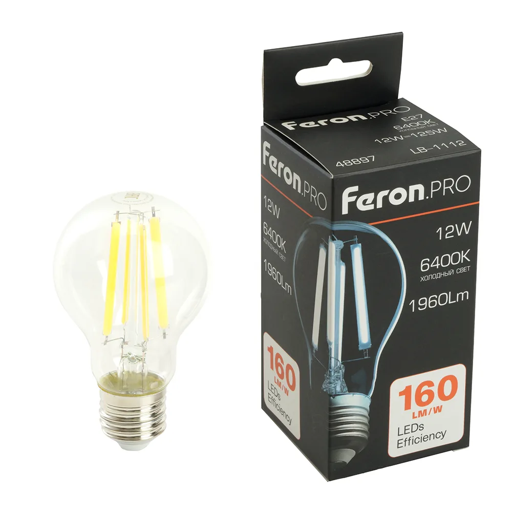 FERON Лампа светодиодная Feron.PRO LB-1112 Шар E27 1960LM 12W 175-265V 6400K 48897 FERON Лампа светодиодная Feron.PRO LB-1112 Шар E27 1960LM 12W 175-265V 6400K 48897