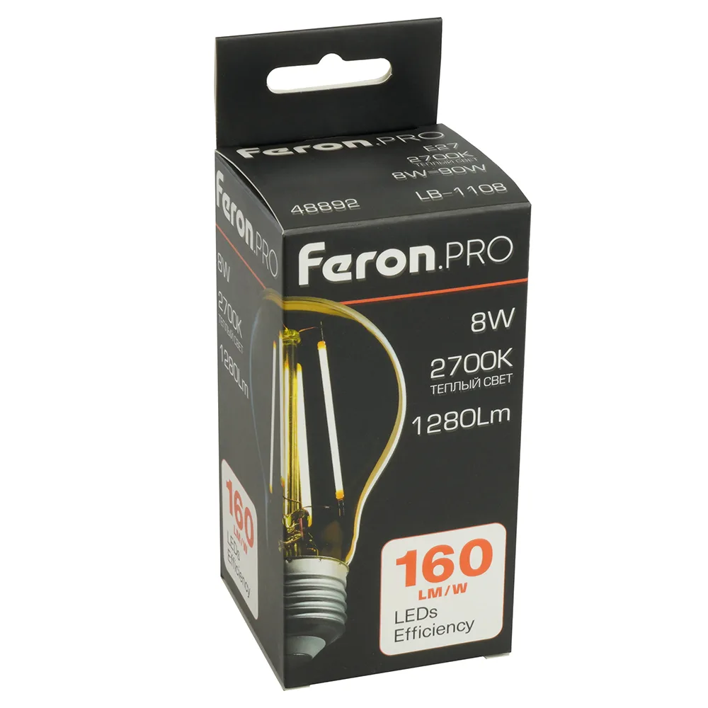 FERON Лампа светодиодная Feron.PRO LB-1108 Шар E27 1280LM 8W 175-265V 2700K 48892 FERON Лампа светодиодная Feron.PRO LB-1108 Шар E27 1280LM 8W 175-265V 2700K 48892