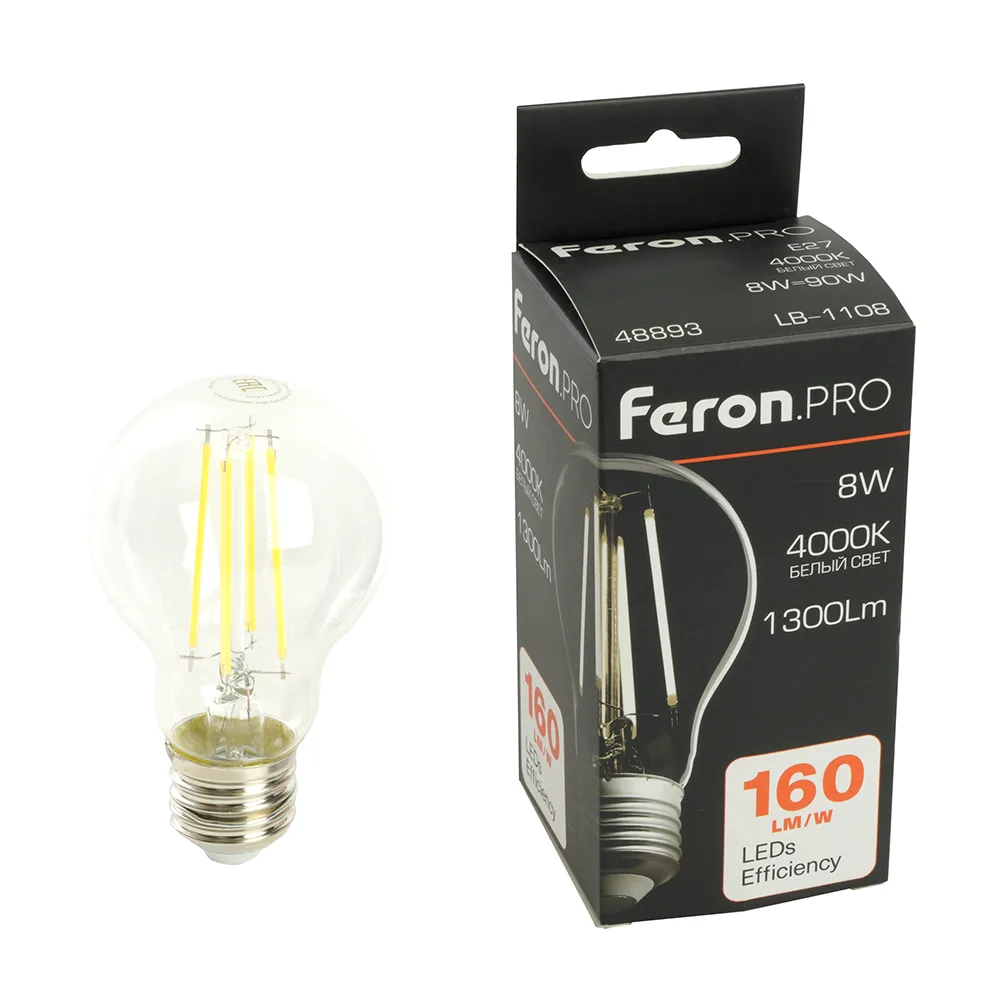 FERON Лампа светодиодная Feron.PRO LB-1108 Шар E27 1300LM 8W 175-265V 4000K 48893 FERON Лампа светодиодная Feron.PRO LB-1108 Шар E27 1300LM 8W 175-265V 4000K 48893