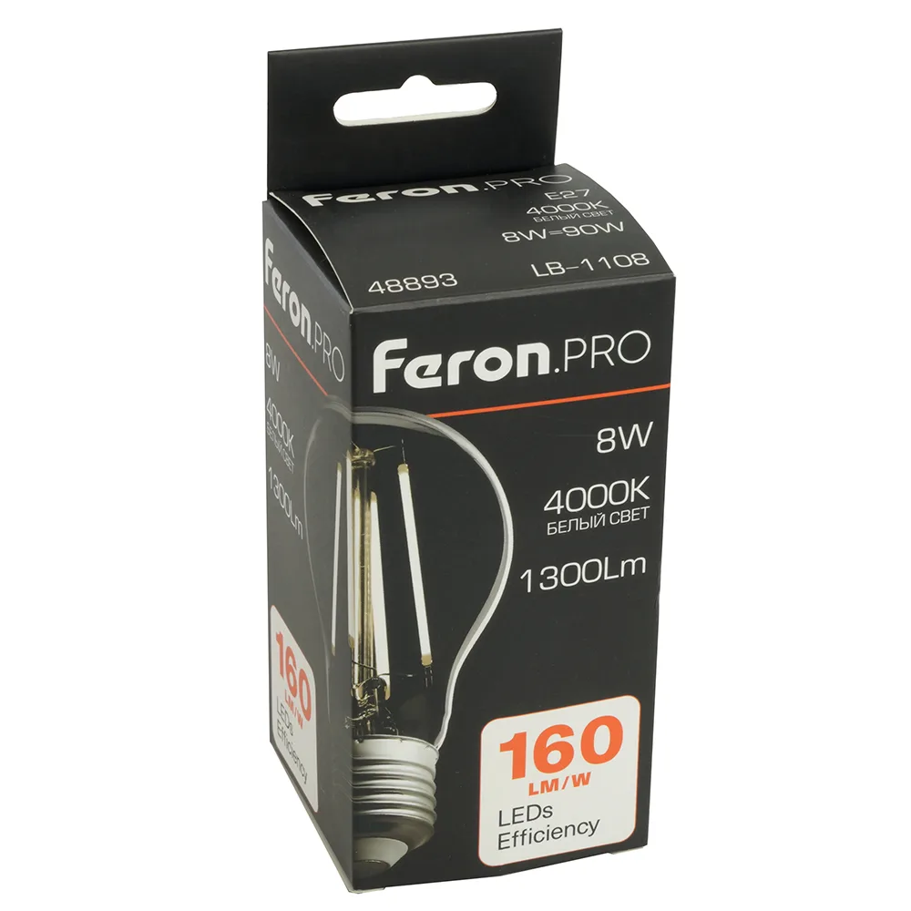 FERON Лампа светодиодная Feron.PRO LB-1108 Шар E27 1300LM 8W 175-265V 4000K 48893 FERON Лампа светодиодная Feron.PRO LB-1108 Шар E27 1300LM 8W 175-265V 4000K 48893