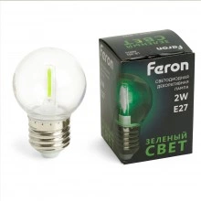 Лампа светодиодная FERON LB-383 Шарик прозрачный E27 2W 230V зеленый 48935