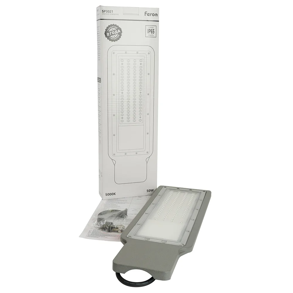 FERON Светодиодный уличный консольный светильник SP3021 50W 5000K 230V, серый 48964 FERON Светодиодный уличный консольный светильник SP3021 50W 5000K 230V, серый 48964