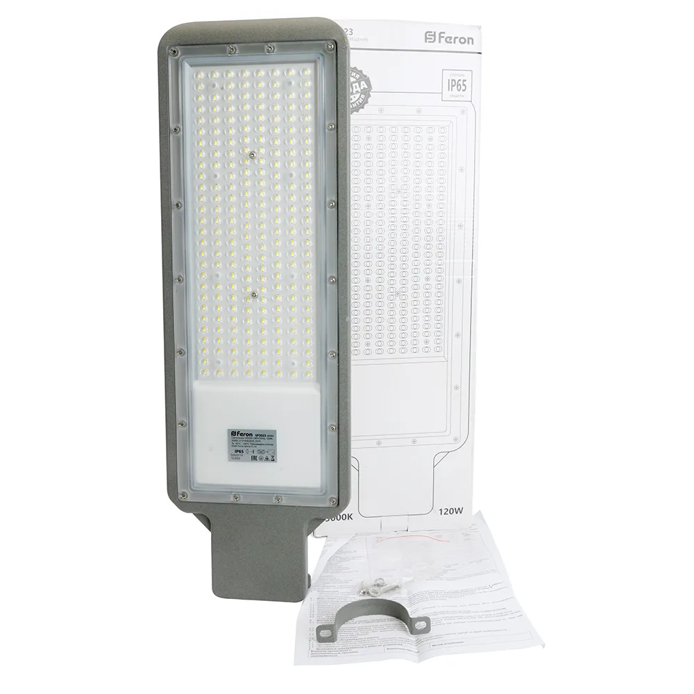 FERON Светодиодный уличный консольный светильник SP3023 120W 5000K 230V, серый 48966 FERON Светодиодный уличный консольный светильник SP3023 120W 5000K 230V, серый 48966