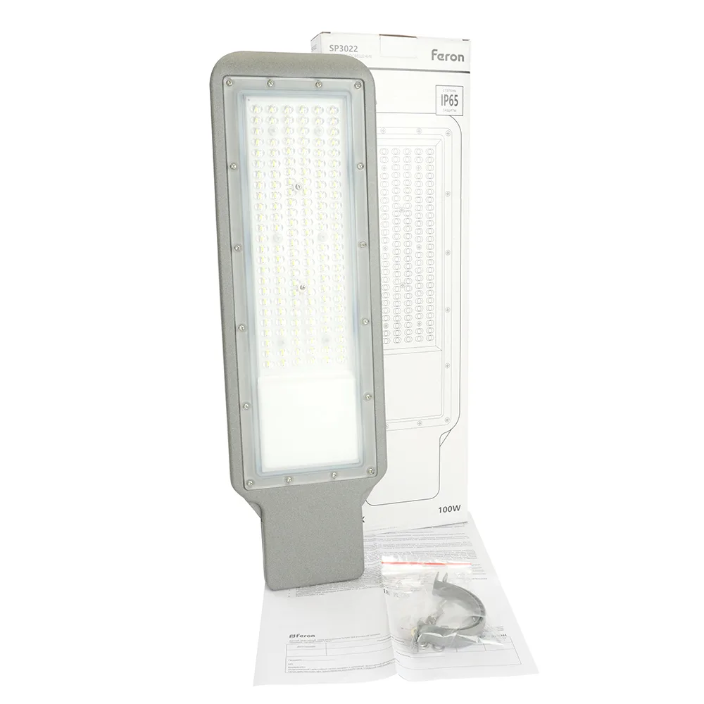 FERON Светодиодный уличный консольный светильник SP3022 100W 5000K 230V, серый 48965 FERON Светодиодный уличный консольный светильник SP3022 100W 5000K 230V, серый 48965