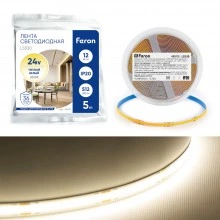 Светодиодная COB лента FERON LS530, 512SMD(2110)/м 12Вт/м 24V 5000*10*1.8мм 3000К IP20