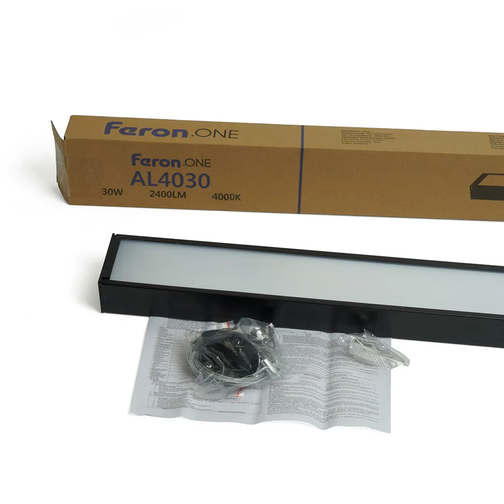 FERON Светильник светодиодный линейный Feron.ONE AL4030 IP20 30W 4000K, рассеиватель матовый в стальном корпусе, черный 1200*35*70мм FERON Светильник светодиодный линейный Feron.ONE AL4030 IP20 30W 4000K, рассеиватель матовый в стальном корпусе, черный 1200*35*70мм