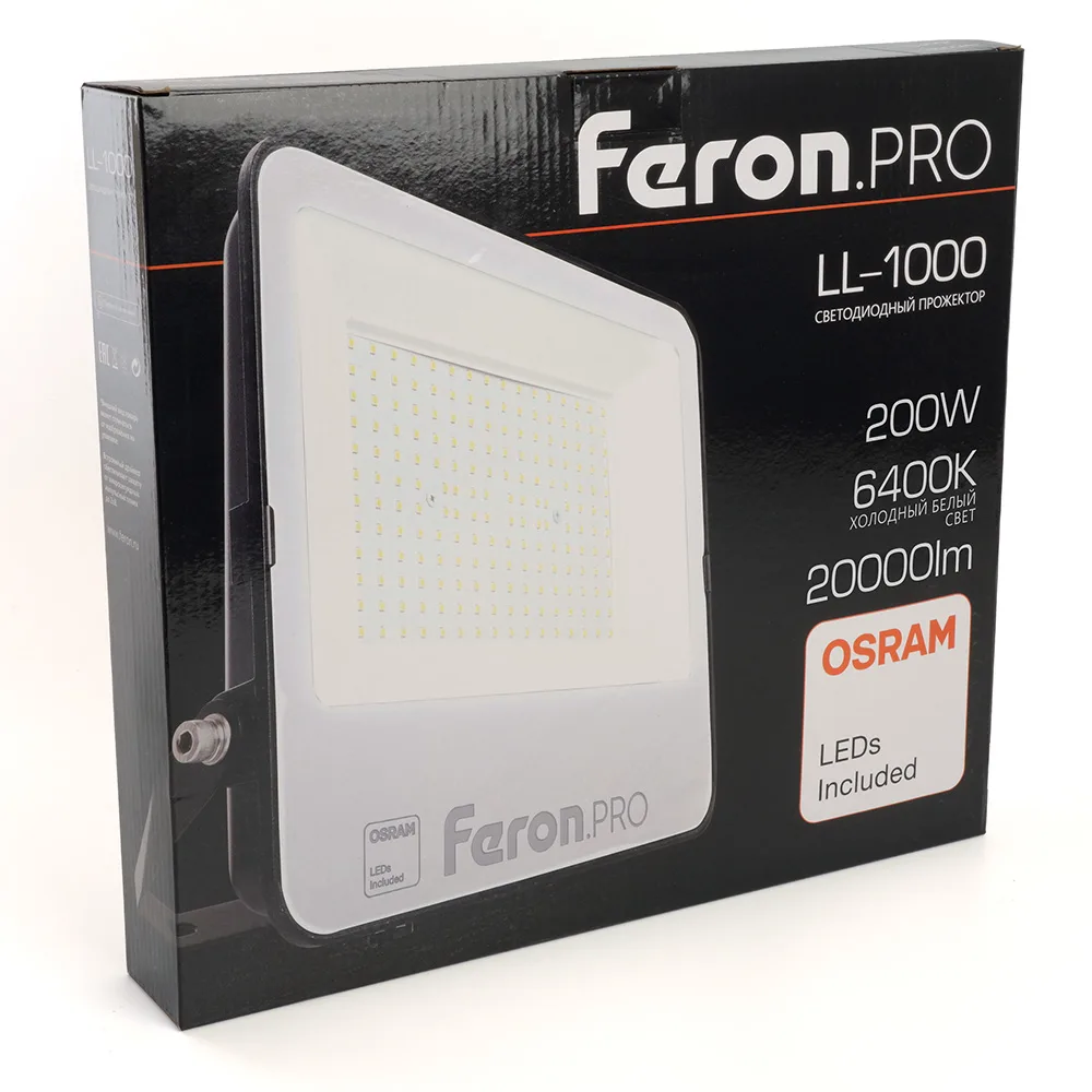 FERON Светодиодный прожектор Feron.PRO LL-1000 IP65 200W 6400K черный 51016 FERON Светодиодный прожектор Feron.PRO LL-1000 IP65 200W 6400K черный 51016