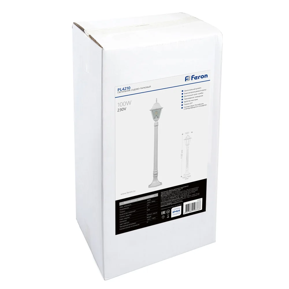 FERON Светильник садово-парковый 4210/PL4210 столб 100W E27 230V, белый 11033 FERON Светильник садово-парковый 4210/PL4210 столб 100W E27 230V, белый 11033
